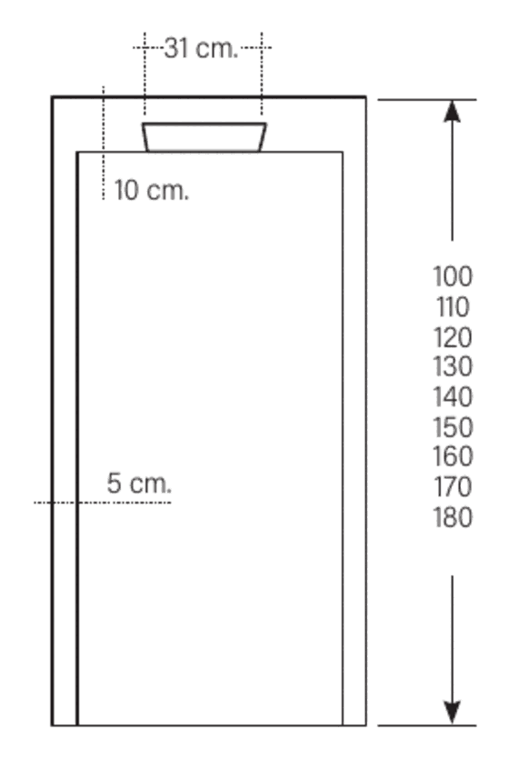 Desenho cotado com a posição do ralo linear na base Elite